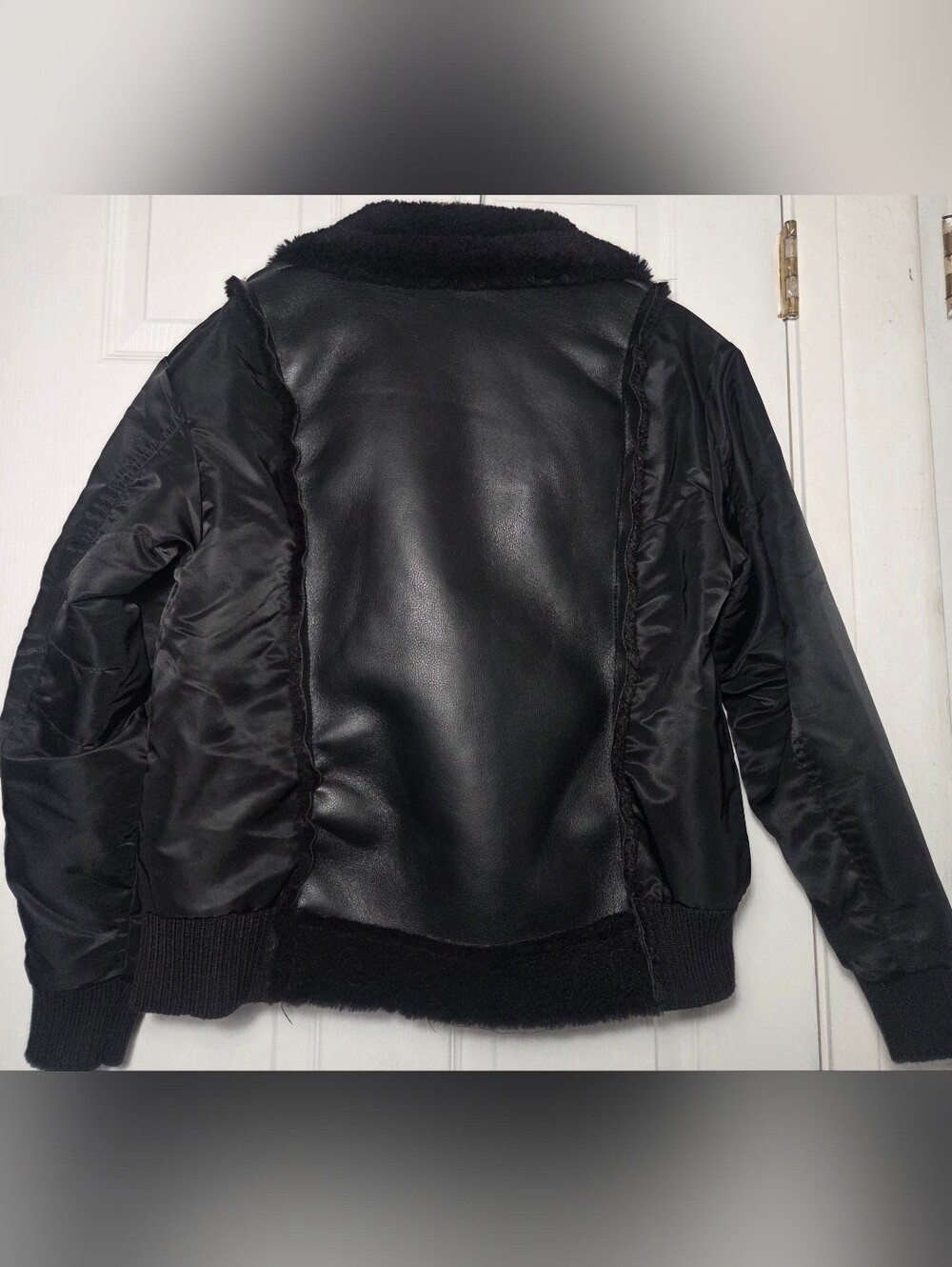 Jason Wu Women's Faux Leather Sherpa Aviator Bomber Jacket Black Size Large - Picture 6 of 11